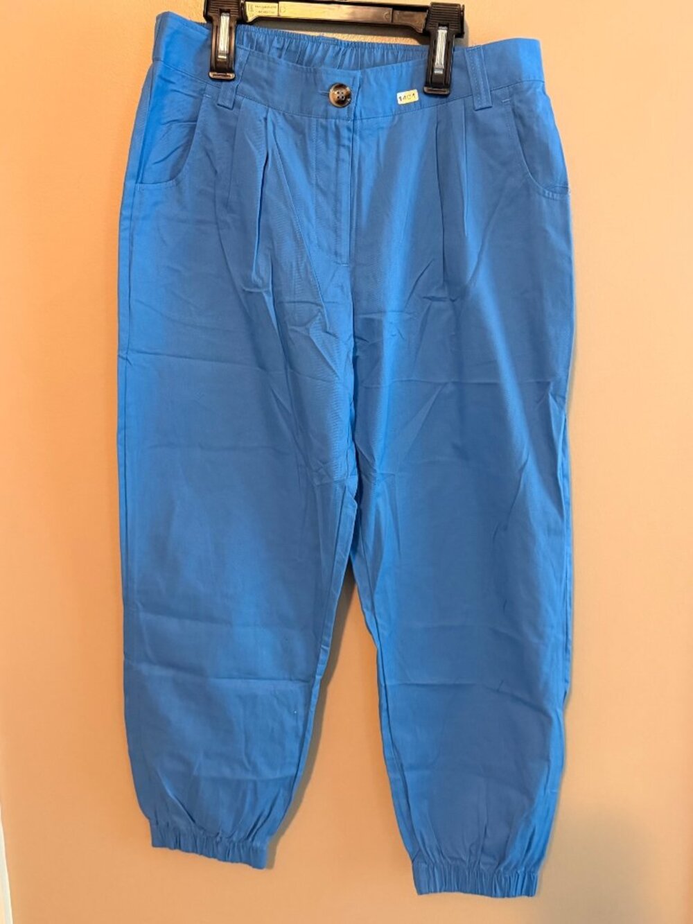 Halara M Blue Elastic Waist Cotton Blend Jogger Pants With Pockets Size M
